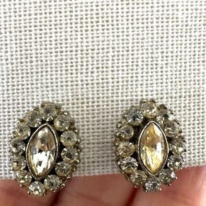 Silver tone rhinestone clip on earrings